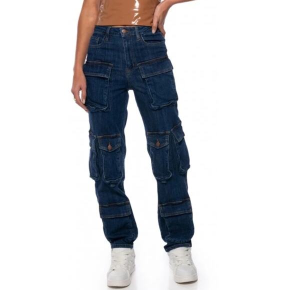 Akira Aggie High Rise Denim Cargo Pants Baggie Goth Punk Grunge Streetwear 6/7 - Picture 1 of 12